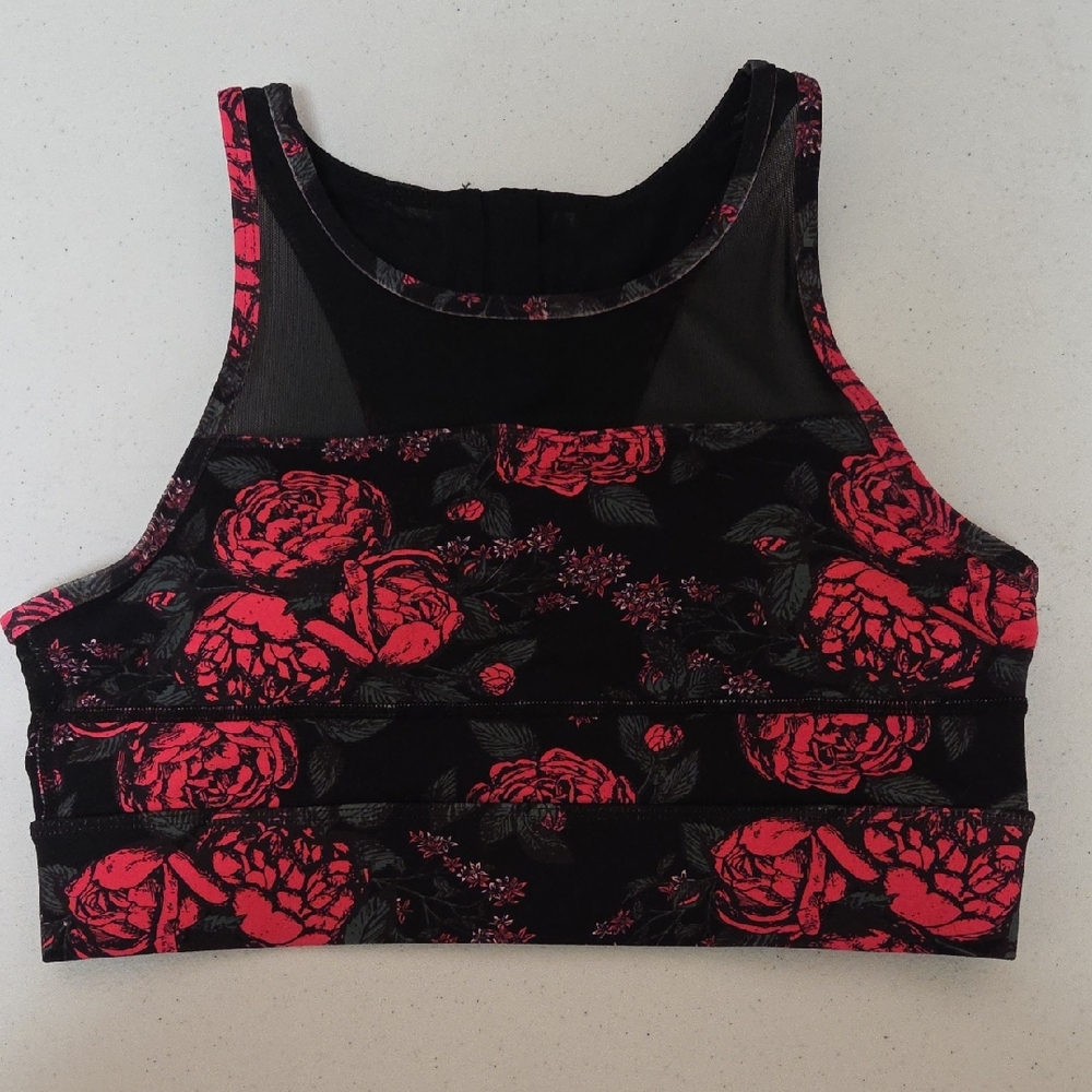 Floral Mesh Sports Bra - Black and Pink